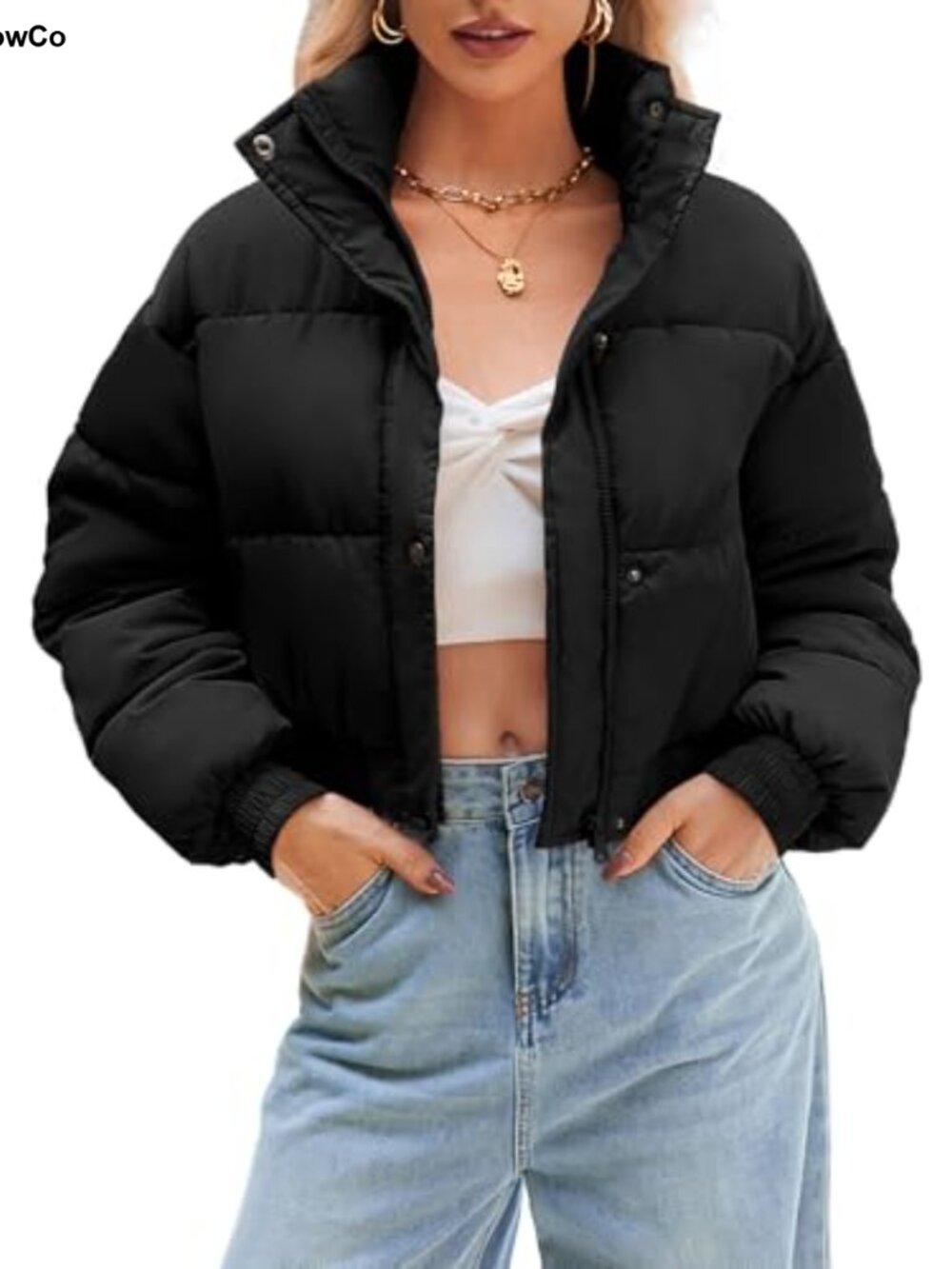 Women's Cropped Puffer Jacket Quilted Lightweight Warm Coat